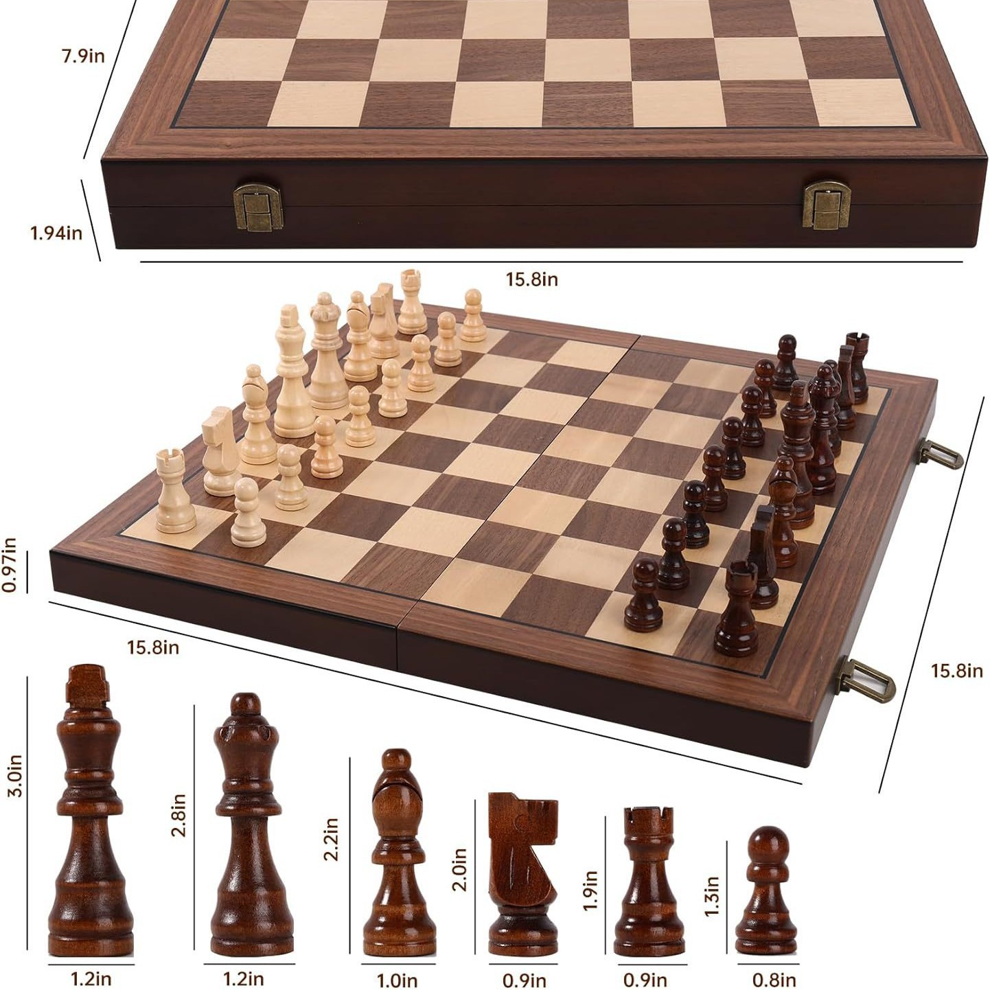 Chess Set Wooden - Ahşap Kaplama Satranç Seti, Ceviz Kabuğu