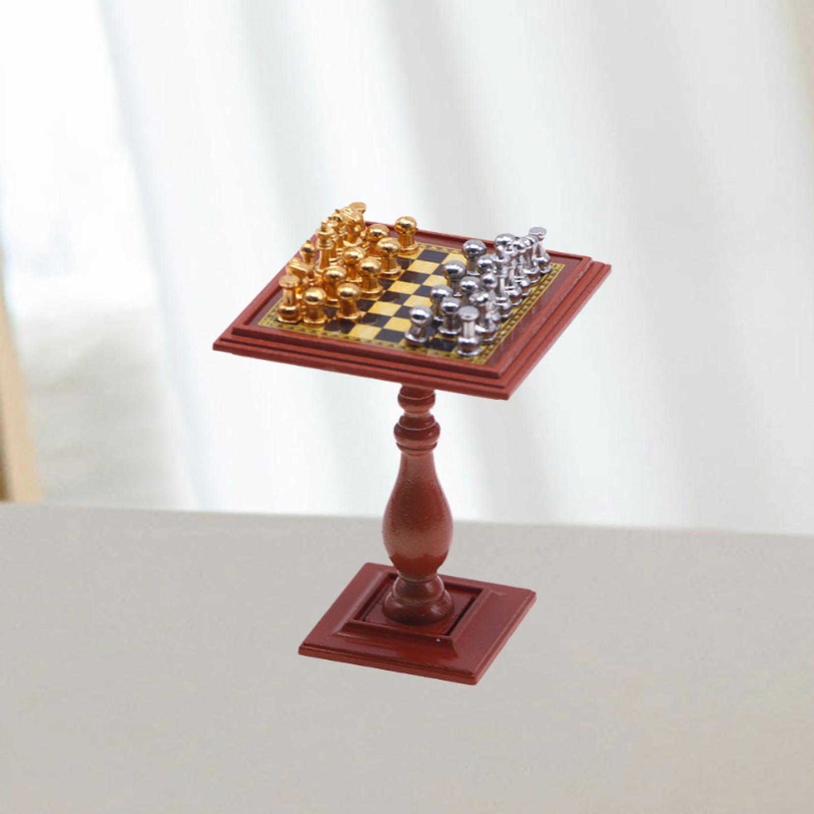 Chess Set Wooden - Dollhouse Minyatür Uluslararası Satranç Seti Ahşap