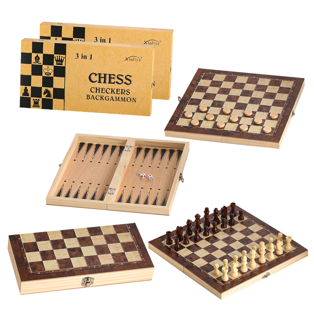 Chess Set Wooden - Ahşap 3'ü 1 Arada Dama, Tavla