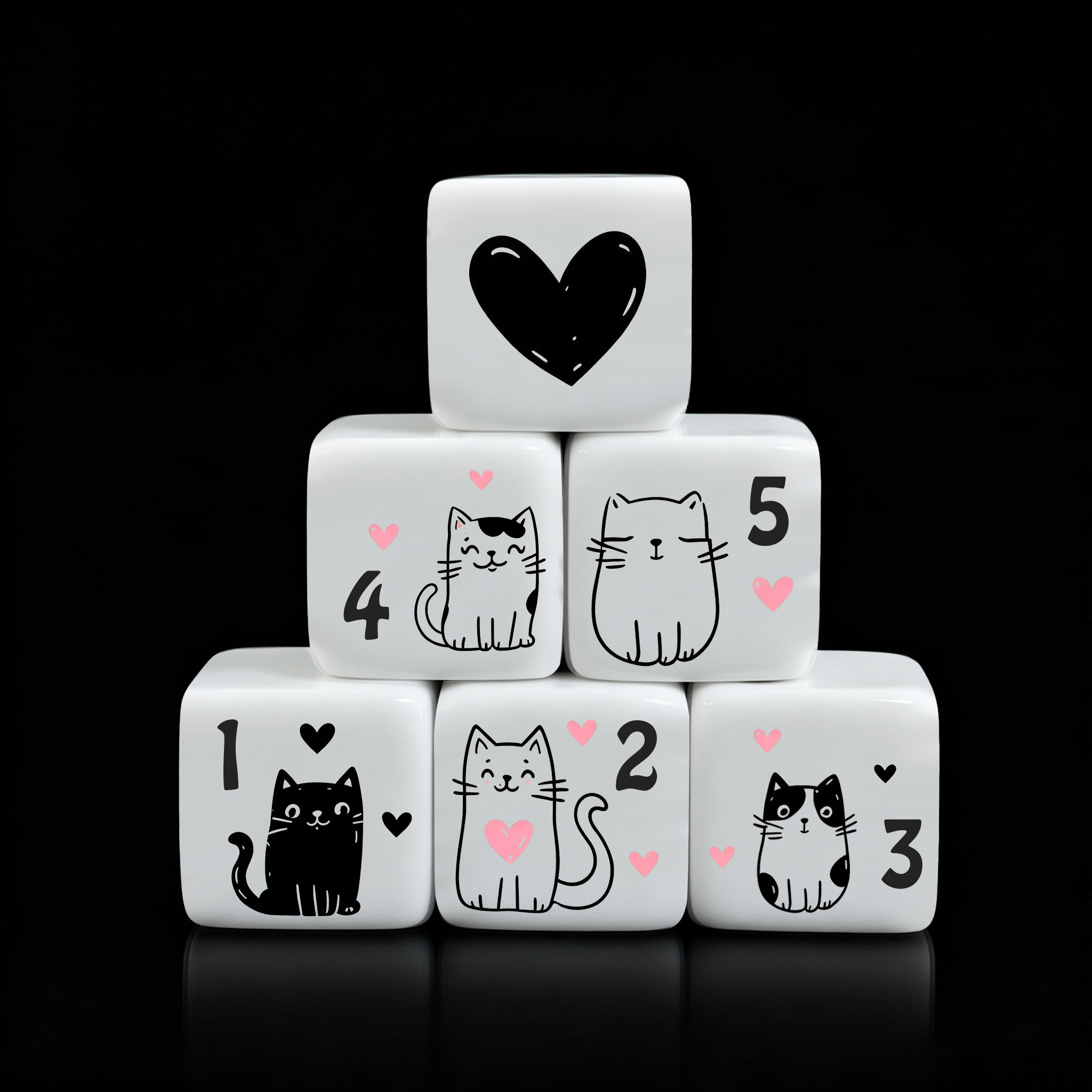 Board Game Design - 12'li Set 16mm Sevimli Kedi Zarları,