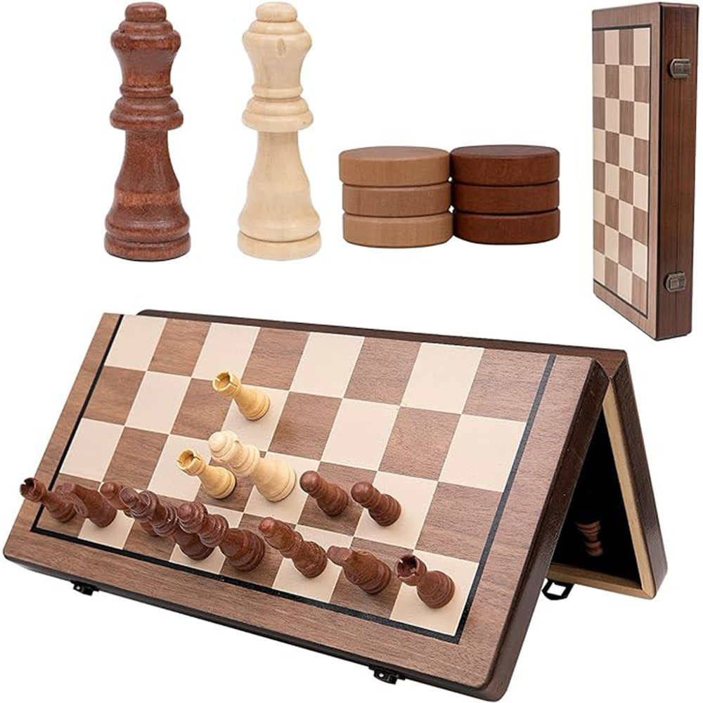Chess Set Wooden - 39cm Ahşap Satranç Seti, 2'si 1