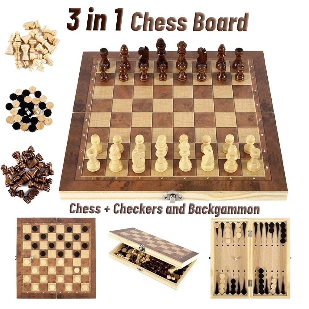 Board Game Quacks - 3'ü 1 Arada Ahşap Dama, Tavla